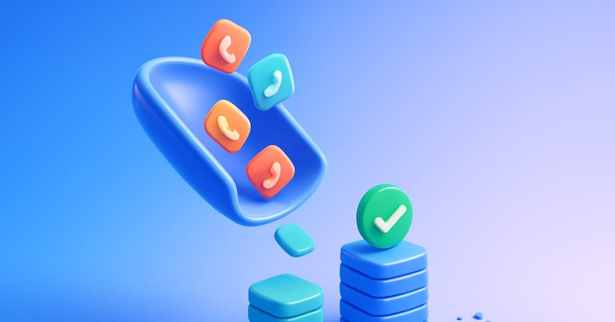 A glossy 3D chute sorting a falling stream of cards into three outcomes: a tall stack marked with a checkmark, a shorter stack, and a few cards dissolving away.